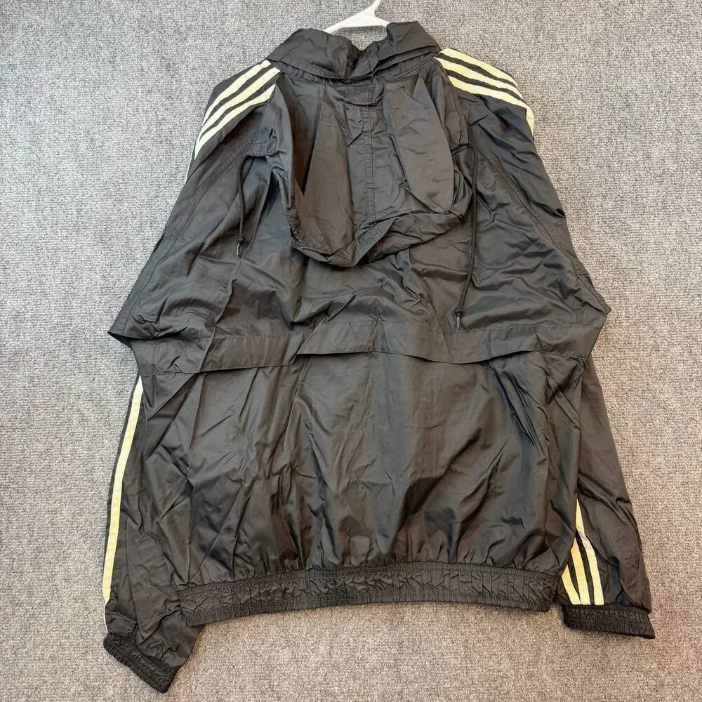 Adidas Full Zip Track Jacket Black White Stripes Lightweight Mens Size L Vintage